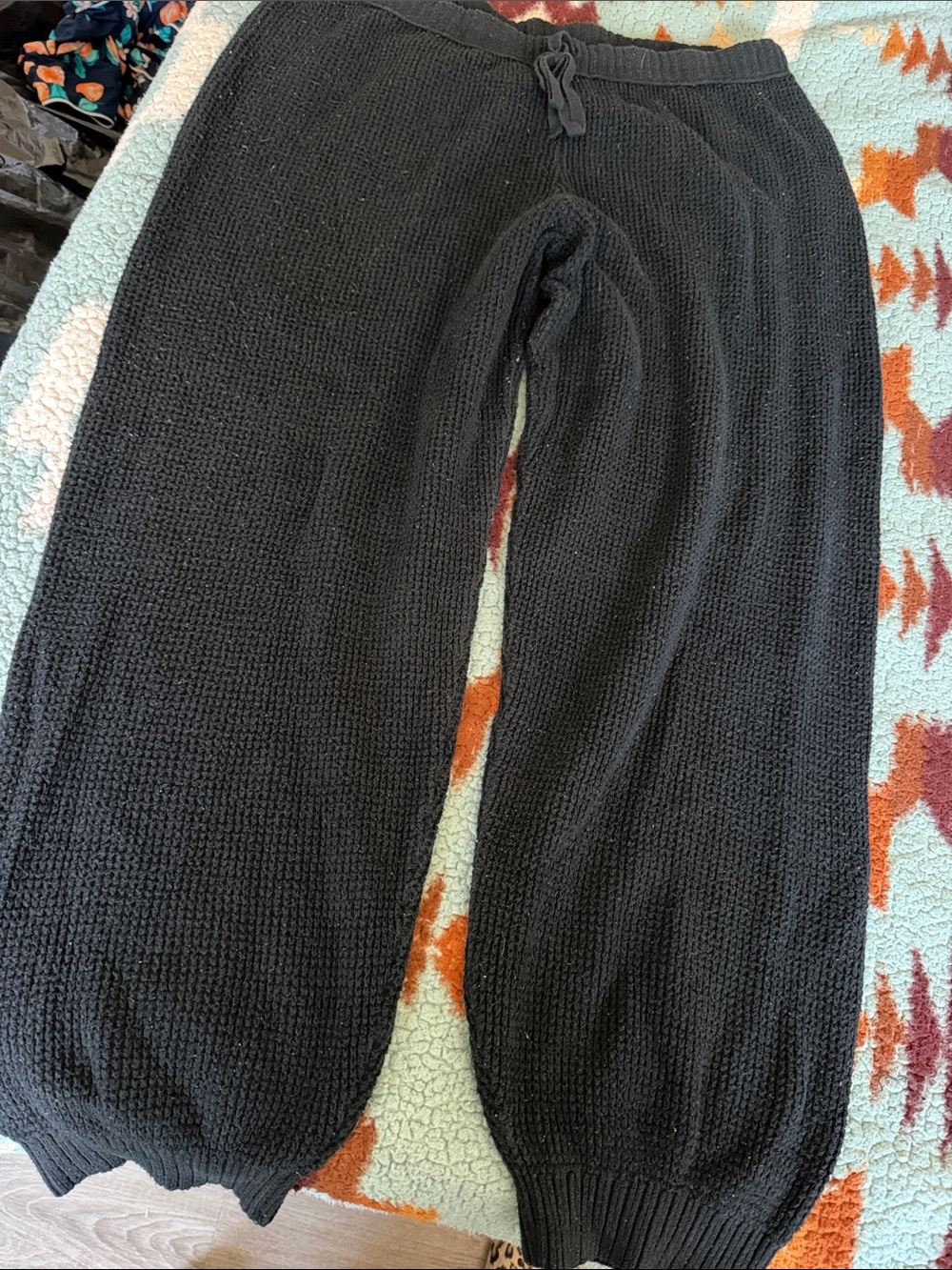 aerie Black Waffle-Knit Jogger Pants